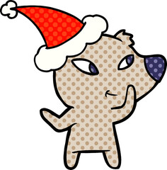 cute comic book style illustration of a bear wearing santa hat