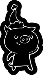 Obraz premium happy cartoon icon of a pig wearing santa hat