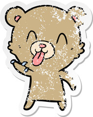 distressed sticker of a rude cartoon bear
