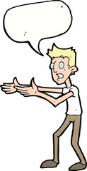 cartoon man desperately explaining with speech bubble