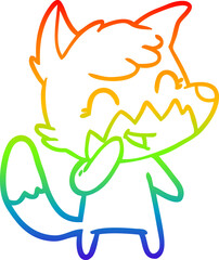 rainbow gradient line drawing happy cartoon fox