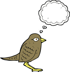cartoon garden bird with thought bubble
