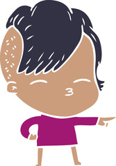 flat color style cartoon squinting girl