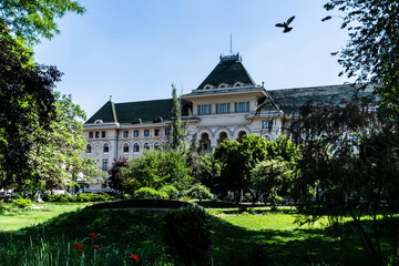 Bucharest city hall seen from Cismigiu park. Romania.