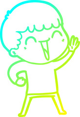 cold gradient line drawing cartoon happy man