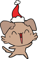 happy little dog line drawing of a wearing santa hat