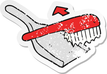 retro distressed sticker of a cartoon dust pan and brush