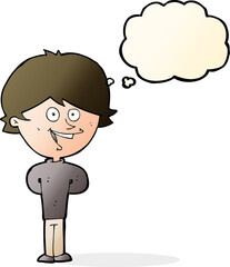 cartoon happy boy with thought bubble