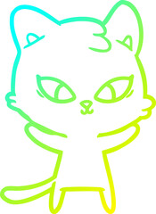 cold gradient line drawing cute cartoon cat
