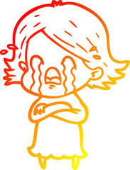 warm gradient line drawing cartoon woman crying
