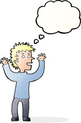 cartoon excited boy with thought bubble