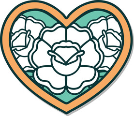 tattoo style sticker of a heart and flowers
