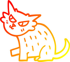 warm gradient line drawing cartoon sly cat