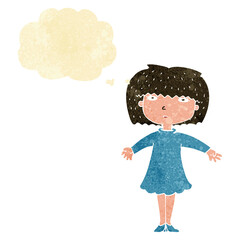 cartoon surprised woman with thought bubble