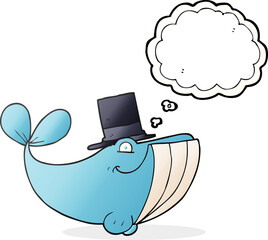 thought bubble cartoon whale wearing top hat