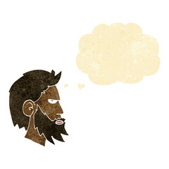 cartoon man with beard with thought bubble