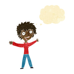 cartoon excited woman with thought bubble