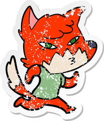distressed sticker of a clever cartoon fox