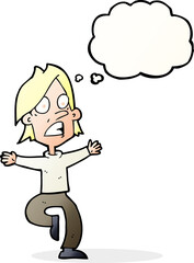 cartoon panicking man with thought bubble