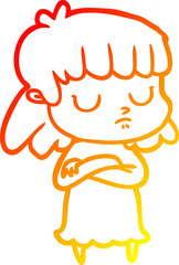 warm gradient line drawing cartoon indifferent woman