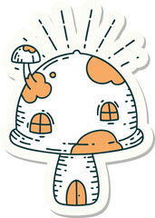 sticker of tattoo style toadstool house