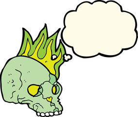 cartoon spooky skull with thought bubble
