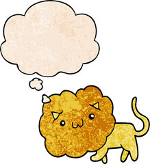 cartoon lion and thought bubble in grunge texture pattern style