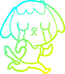 cold gradient line drawing cute cartoon dog crying