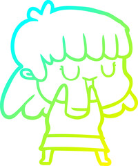 cold gradient line drawing cartoon woman laughing