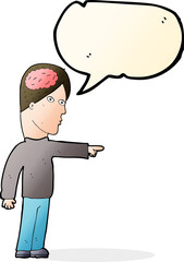 cartoon clever man pointing with speech bubble