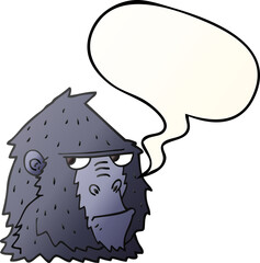 cartoon angry gorilla face and speech bubble in smooth gradient style
