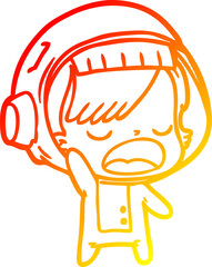 warm gradient line drawing cartoon astronaut woman explaining