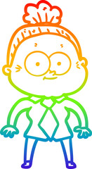 rainbow gradient line drawing cartoon happy old woman