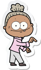 sticker of a cartoon happy old woman