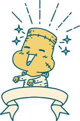 banner with tattoo style happy halloween zombie monster