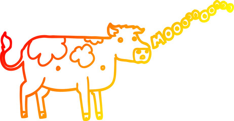 warm gradient line drawing cartoon cow