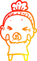 warm gradient line drawing cartoon angry old woman