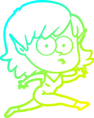 cold gradient line drawing cartoon elf girl running