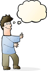 cartoon happy man with thought bubble