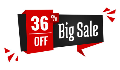 big sale 36 percent off discount, stripe, price balloon, black and red	
