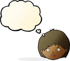 cartoon unhappy boy with thought bubble
