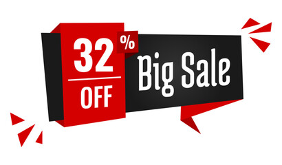 big sale 32 percent off discount, stripe, price balloon, black and red	
