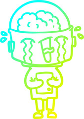 cold gradient line drawing cartoon crying robot