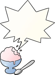 cartoon ice cream dessert in bowl and speech bubble in smooth gradient style