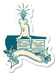 sticker of tattoo style candle melting on book