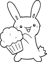 Fototapeta na wymiar cute cartoon rabbit with muffin