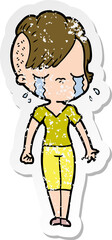distressed sticker of a cartoon crying girl