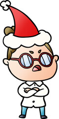 gradient cartoon of a annoyed woman wearing santa hat