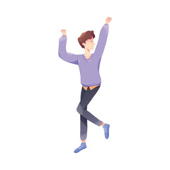 Happy Man Character Rejoicing and Cheering Vector Illustration