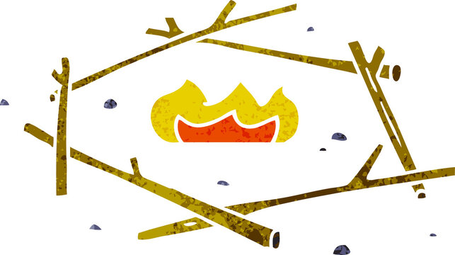 retro cartoon doodle of a camp fire